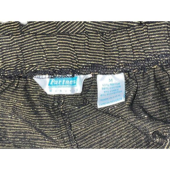Vintage Black & Gold Metallic Stirrup Pants Elastic Waist Sz Medium By Partners - Picture 3 of 11